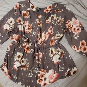 Grey Floral Peplum